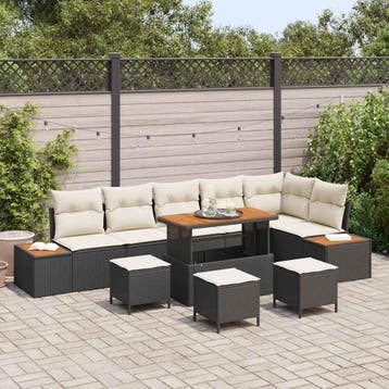 vidaXL Tuinbank Set met kussen met opslag 10 pcs Zwart Poly, Verzenden, Nieuw