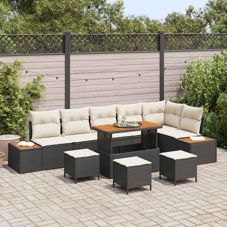 vidaXL Tuinbank Set met kussen met opslag 10 pcs Zwart Poly, Jardin & Terrasse, Ensembles de jardin, Envoi