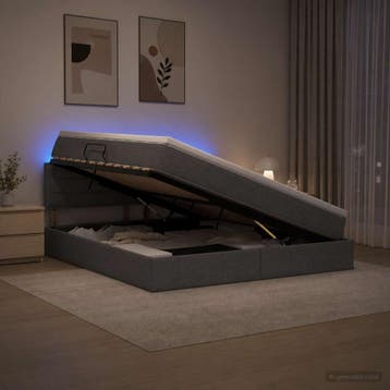 vidaXL LED opbergbed met matras Donkergrijs 160 x 200 cm, Verzenden, Nieuw