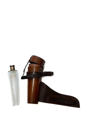 Antieke glazen jacht- / zadelfles (Side-Saddle...