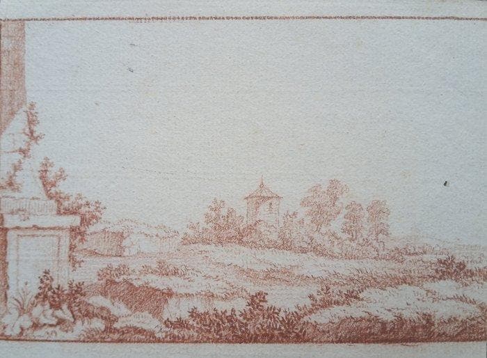 Franse school (XVIII) - Landschap met pigeonnier, Antiek en Kunst, Kunst | Schilderijen | Klassiek