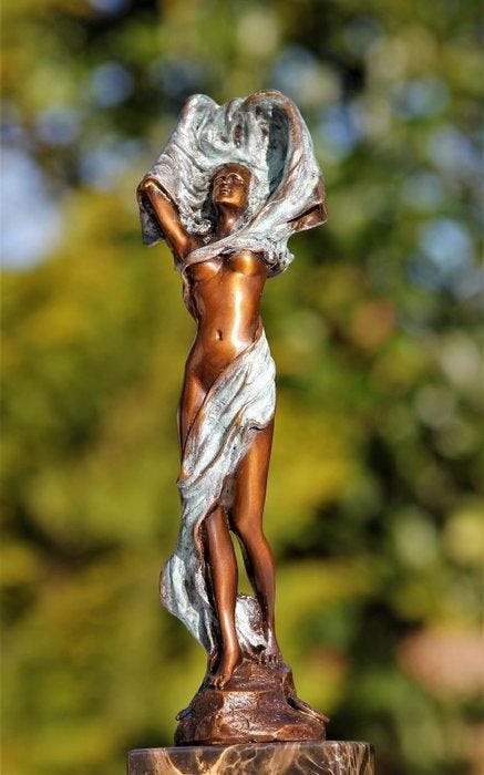 sculptuur, scarf dancer - 35 cm - marmer brons, Antiek en Kunst, Kunst | Designobjecten