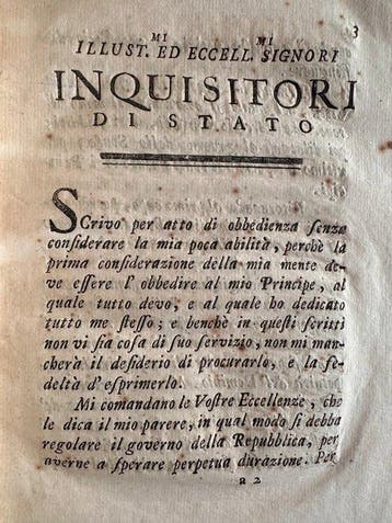 attrib. Fra Paolo Sarpi - Memoria inedita sul governo di