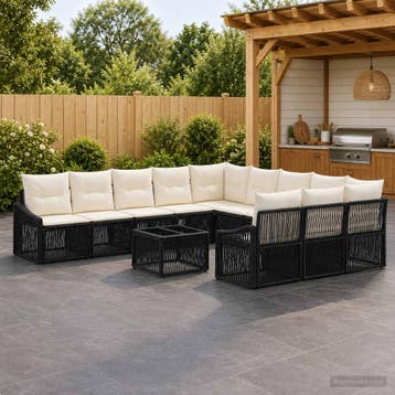 vidaXL Tuinbank Set 12 st Zwart poly rattan, Tuin en Terras, Verzenden, Nieuw