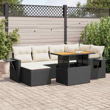 vidaXL 7-delige Loungeset met kussens poly rattan zwart, Tuin en Terras, Verzenden, Nieuw, Loungeset