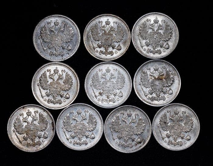 Rusland. Nicholas II. 10 Kopecks 10x 1913/1916 (Zonder, Timbres & Monnaies, Monnaies | Europe | Monnaies non-euro