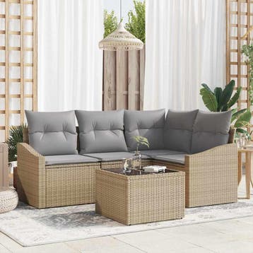 vidaXL Tuinbank Set 5 st Beige en Lichtgrijs poly rattan, Verzenden