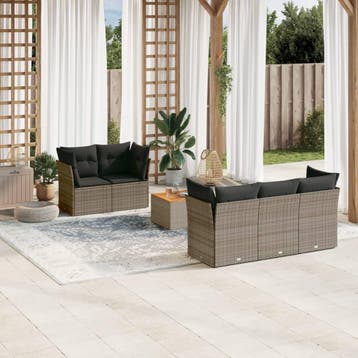 vidaXL 6-delige Loungeset met kussens poly rattan grijs, Verzenden, Nieuw, Loungeset