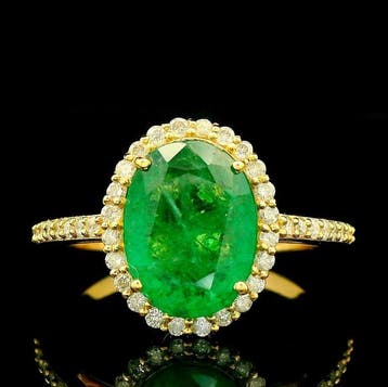 Ring - 14 karaat Geel goud - 2.63ct. tw. Smaragd - Diamant -