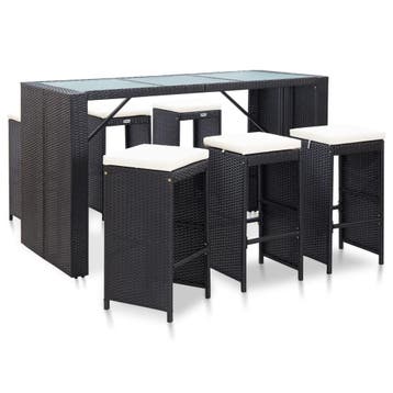 vidaXL 7-delige Tuinbarset met kussens poly rattan zwart, Verzenden, Nieuw