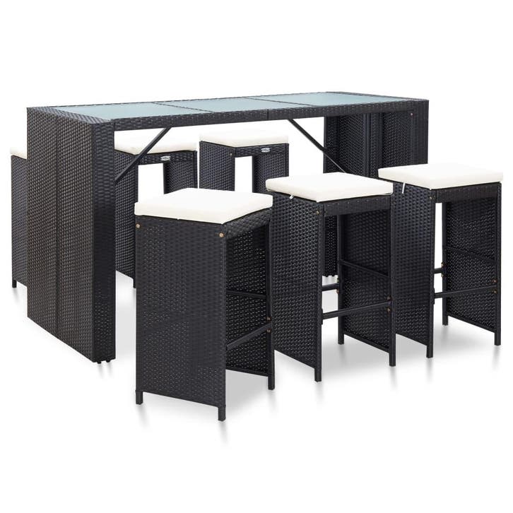 vidaXL 7-delige Tuinbarset met kussens poly rattan zwart, Jardin & Terrasse, Ensembles de jardin, Envoi