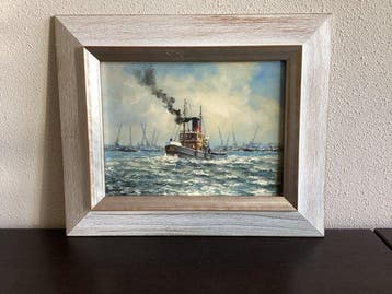 Leo Scheen (1935) - Havenzicht met sleepboot, Antiek en Kunst