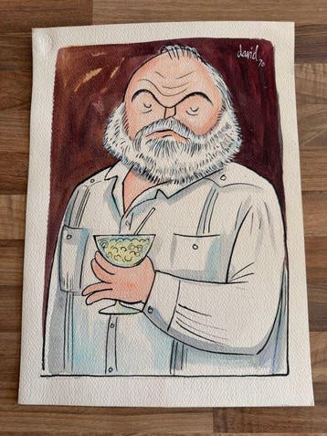 Juan David (1911-1981) - Ernest Hemingway mit einem Glas, Antiquités & Art