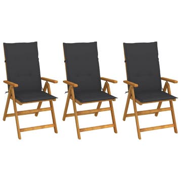 vidaXL Inklapbare stoelen 3 st met kussens massief, Verzenden, Nieuw