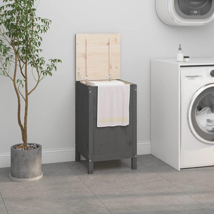 vidaXL Wasmand 44x44x76 cm massief grenenhout grijs, Maison & Meubles, Accessoires pour la Maison | Autre, Envoi