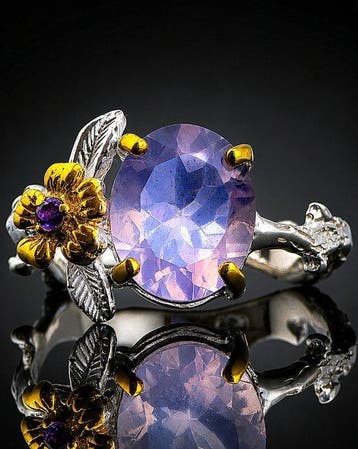 Bague en quartz lavande naturel - argent sterling 925 -