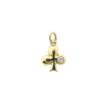 Gouden hanger van een klavertje drie met zirconia, Handtassen en Accessoires, Bedels, Ophalen of Verzenden, Gebruikt, Goud, Overige merken