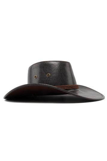 KIMU® Cowboyhoed Leatherlook Donkerbruin Donkerbruine Leren, Kleding | Heren, Ophalen of Verzenden, Nieuw
