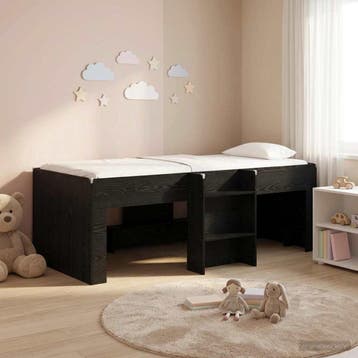 vidaXL Kinderhoogslaper Zwart eiken 80 x 200 cm Bewerkt hout, Verzenden