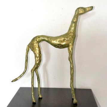 Abdoulaye Derme - sculptuur, Chien Lévrier élancé - 33.5 cm