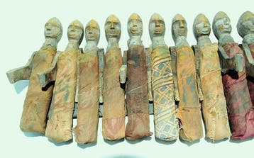 Dix poupées des Santal ou Rajbanchi, 34 × 14 cm, Népal Inde, Antiquités & Art