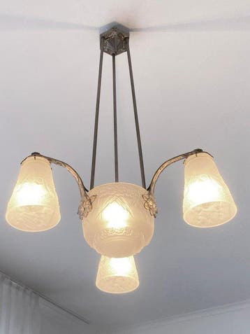original Muller Freres - Lustre - Bronze / Laiton nickelé -