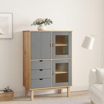 vidaXL Hoge kast OTTA 85x43x125 cm massief grenenhout bruin, Verzenden