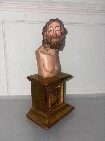 sculptuur, Busto di Cristo - 25 cm - Hout, verf, Glas