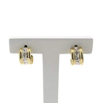 Gouden half ronde Alliance oorstekers met zirconia, Ophalen of Verzenden