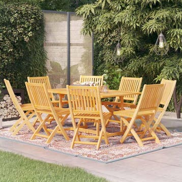 vidaXL 9-delige Tuinset massief teakhout, Verzenden, Nieuw, Tuinset