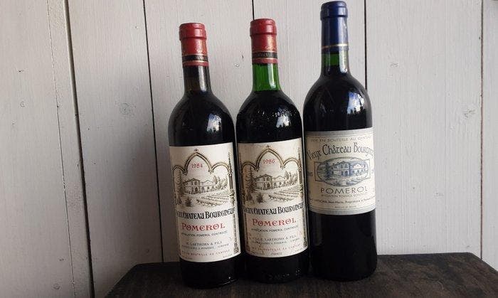 1984 , 1986 & 1995 Vieux Chateau Bourgneuf - Pomerol - 3, Verzamelen, Wijnen