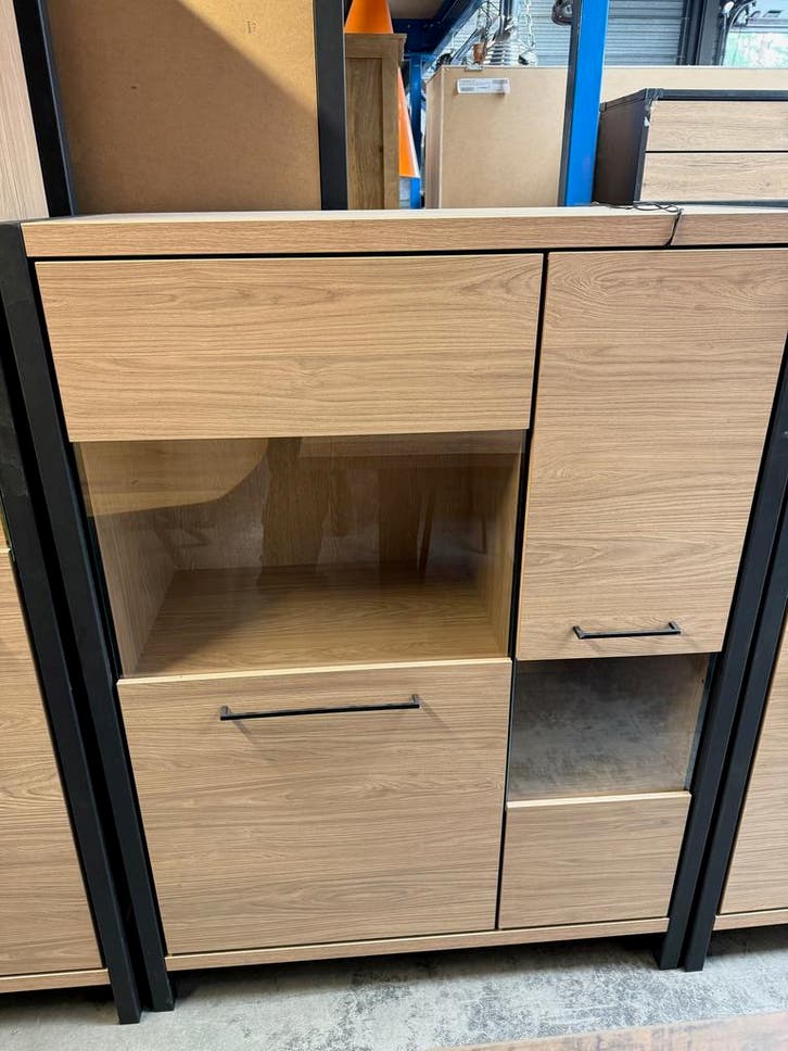 Serval vitrine/bergkast, blonde oak, Huis en Inrichting, Kasten | Wandmeubels, Nieuw, Overige houtsoorten, Glas, Overige materialen