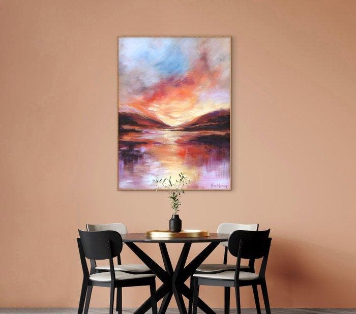 Ellis Hollering - Abstract landscape - Sunset Fire -, Antiek en Kunst, Kunst | Schilderijen | Modern