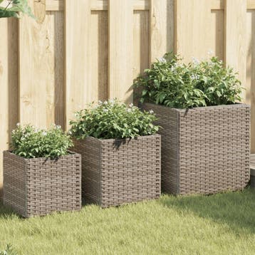vidaXL Plantenbakken 3 st poly rattan grijs, Verzenden
