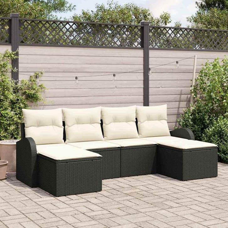 vidaXL Bankstel met kussen met opslag 6 pcs Zwart en Wit, Tuin en Terras, Tuinsets en Loungesets, Nieuw, Verzenden