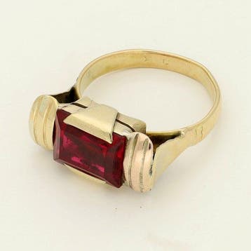 Ring - 18 karaat Geel goud - Robijn, Handtassen en Accessoires, Ringen, Nieuw