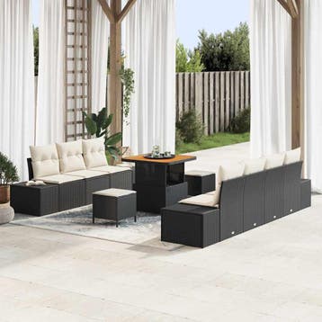 vidaXL Tuinbank Set 10 st 9-Aantal zitplaatsen Zwart Poly, Verzenden, Nieuw