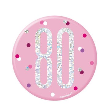 Button 80 Jaar Roze 7cm, Verzenden