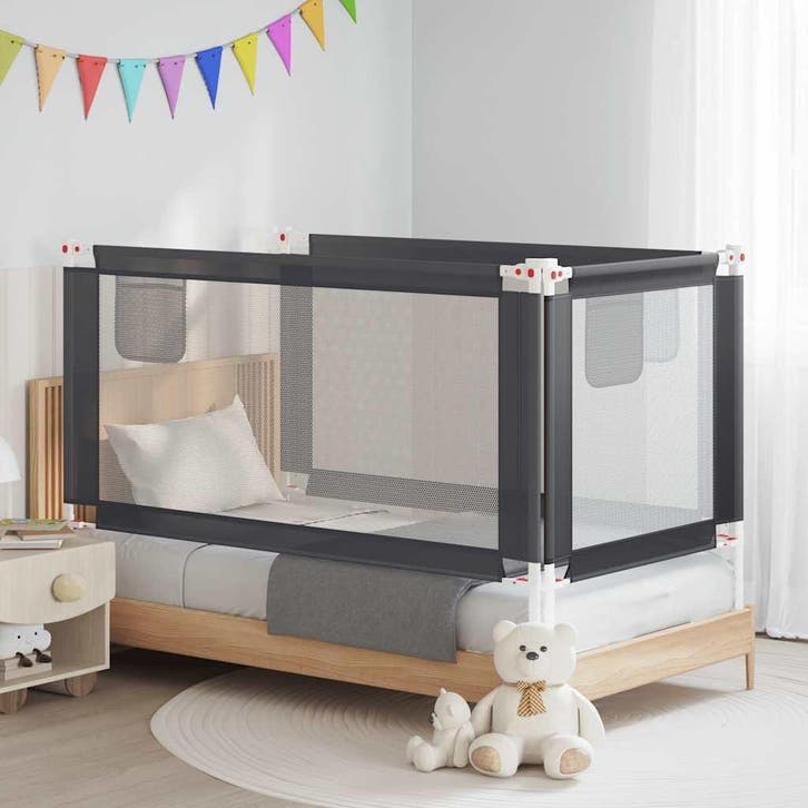 vidaXL Bedhekje peuter 160x25 cm stof donkergrijs, Enfants & Bébés, Barrières, Envoi