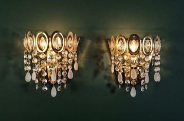 Prachtige set van 2 Italiaanse Hollywood Regency wandlampen