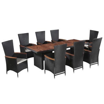 vidaXL 9-delige Tuinset met kussens poly rattan zwart, Verzenden, Nieuw, Tuinset