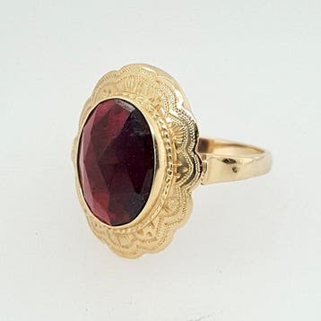 Ring - 14 karaat Geel goud Granaat, Nieuw