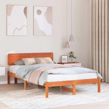 vidaXL Bedframe Wasbruin 135 x 190 cm Massief grenenhout, Huis en Inrichting, Verzenden, Nieuw