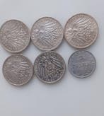 Duitsland. Wilhelm II. 3 Mark 1908, 1909,1911,1911, 1913 en, Postzegels en Munten