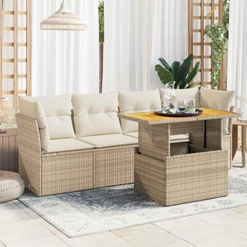 vidaXL 5-delige Loungeset met kussens poly rattan beige, Verzenden, Nieuw, Loungeset