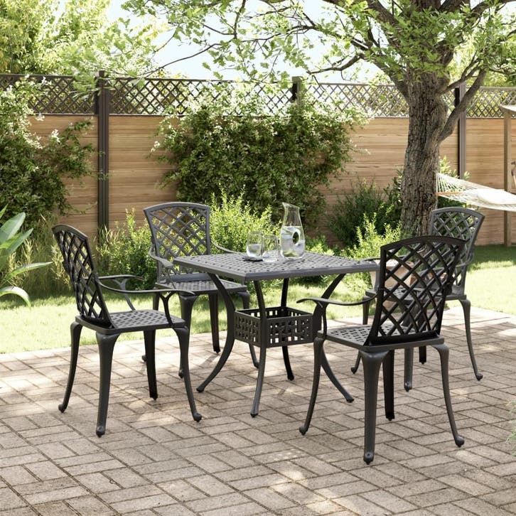 vidaXL 5-delige Tuinset gietaluminium zwart, Tuin en Terras, Tuinsets en Loungesets, Tuinset, Nieuw, Verzenden