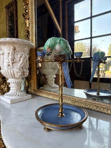 Chandelier - Porcelaine, Bronze - Bougeoir perroquet, Antiquités & Art