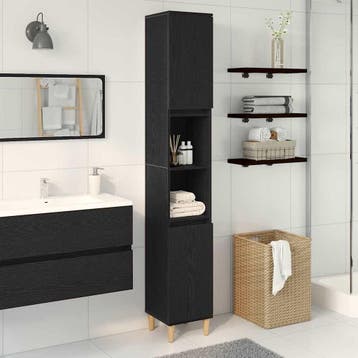 vidaXL Badkamerkast Zwart Eiken 30 x 30 x 190 cm Bewerkt, Huis en Inrichting, Verzenden, Nieuw