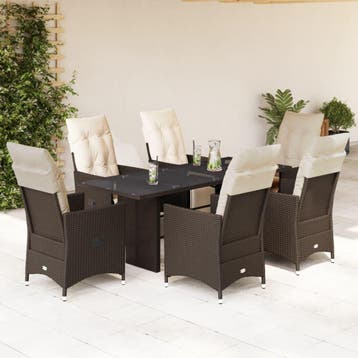 vidaXL 7-delige Bistroset met kussens poly rattan bruin, Verzenden, Nieuw