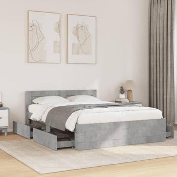 vidaXL Bedframe met hoofdeinde bewerkt hout betongrijs, Verzenden, Nieuw